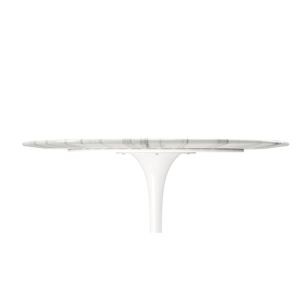 40" White Marble And Aluminum Pedestal Base Round Top Dining Table