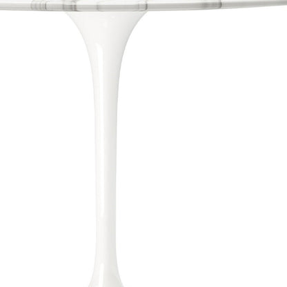 40" White Marble And Aluminum Pedestal Base Round Top Dining Table