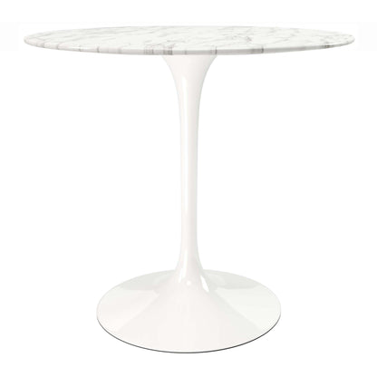 32" White Rounded Marble And Metal Pedestal Base Dining Table