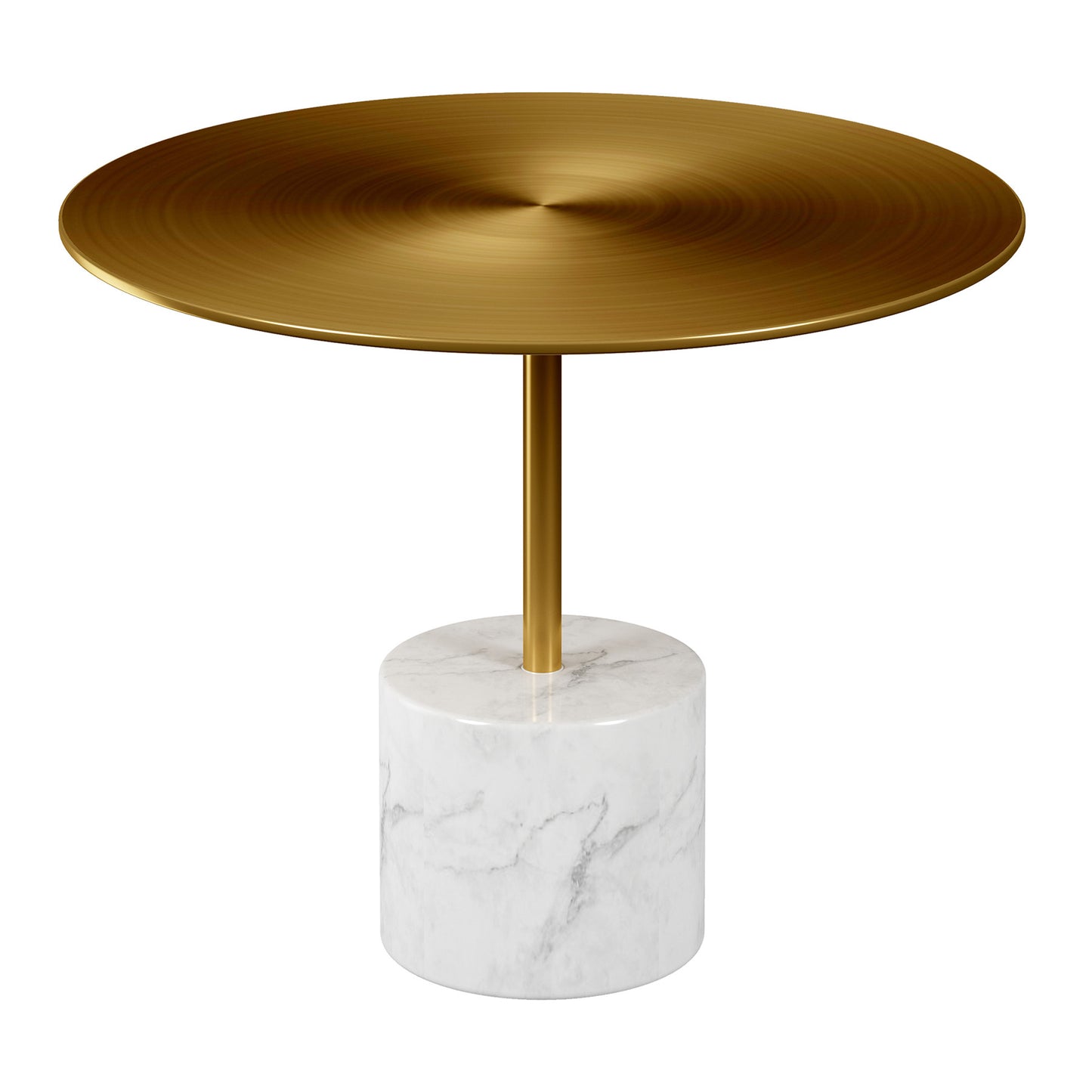 17" Gold And White Steel And Stone Round Coffee Table