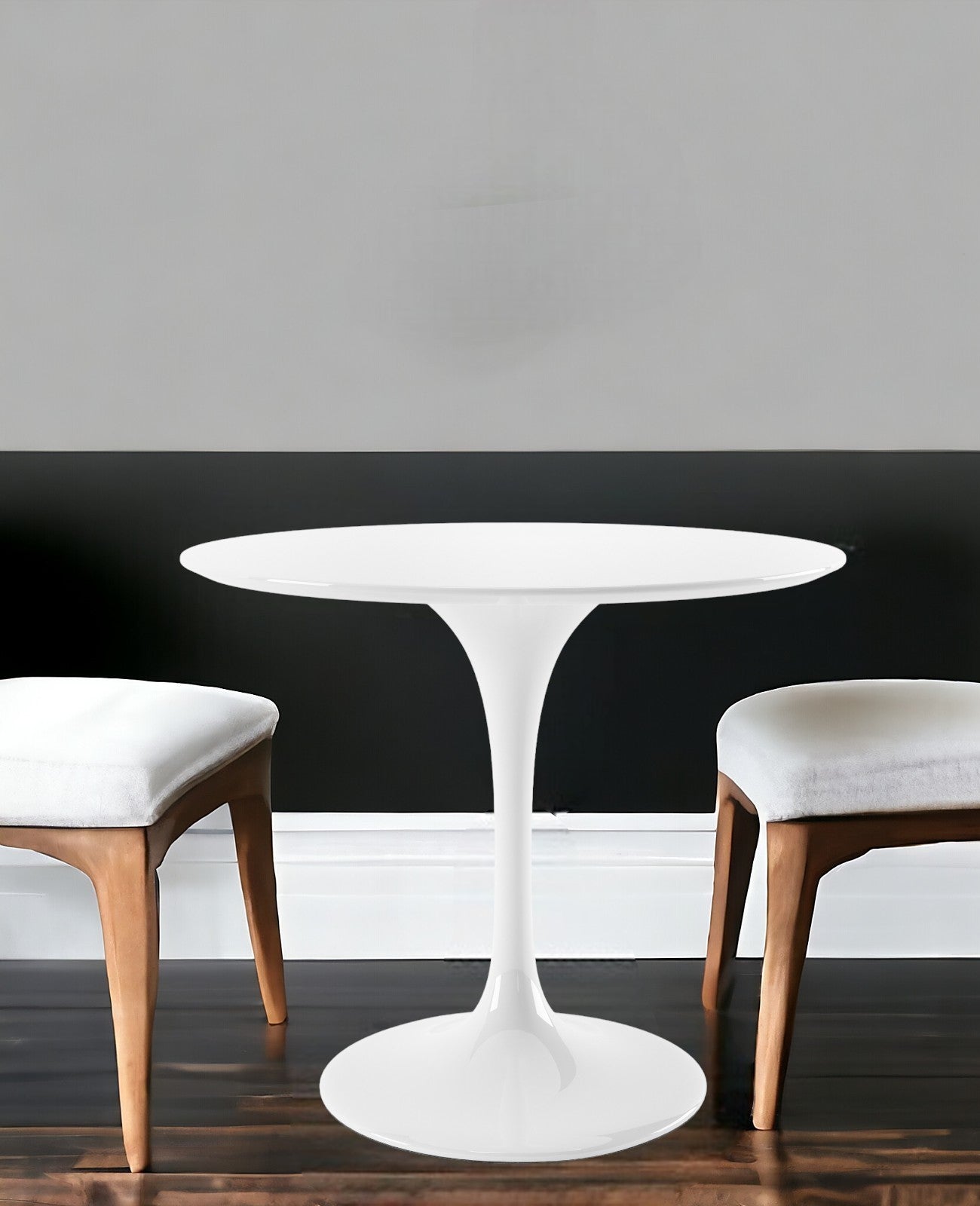 36" White Fiberglass And Metal Dining Table