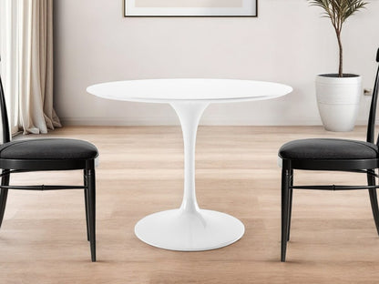 42" White Fiberglass And Metal Dining Table
