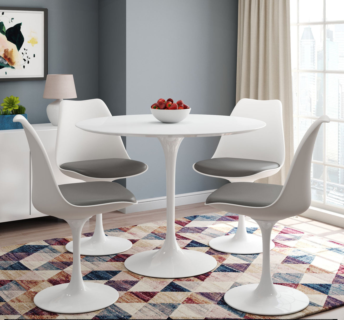 42" White Fiberglass And Metal Dining Table