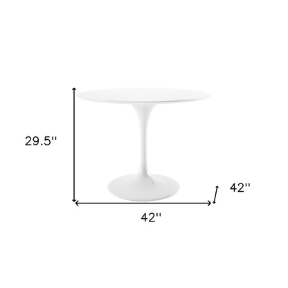 42" White Fiberglass And Metal Dining Table