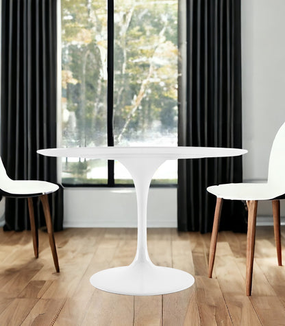 48" White Fiberglass And Metal Dining Table