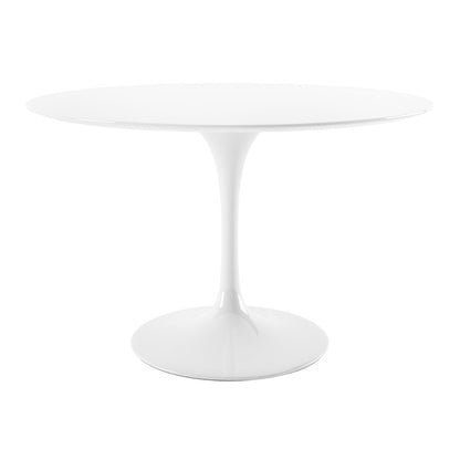 48" White Fiberglass And Metal Dining Table