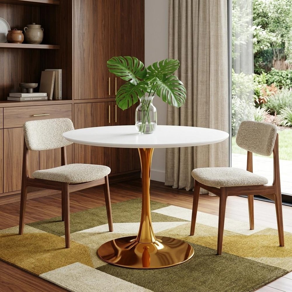 36" White And Gold Metal Dining Table
