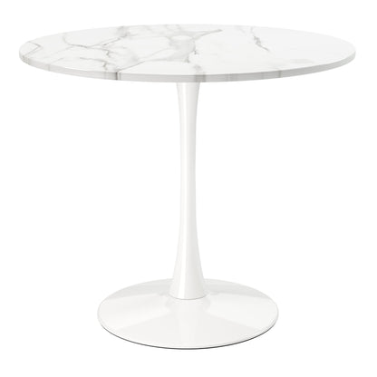 36" White Rounded Metal Pedestal Base Dining Table