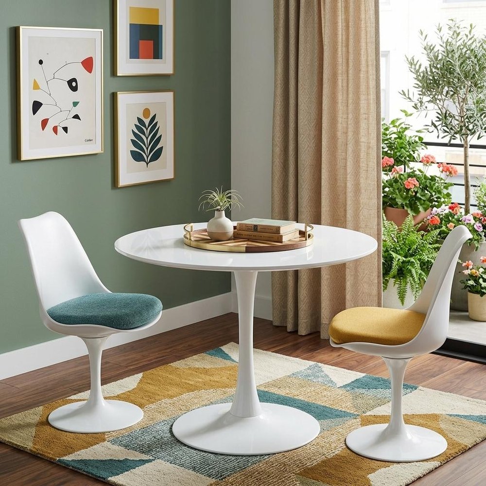 36" White Metal Dining Table
