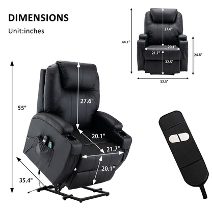 33" Black Power Heated Massage Lift Assist Recliner