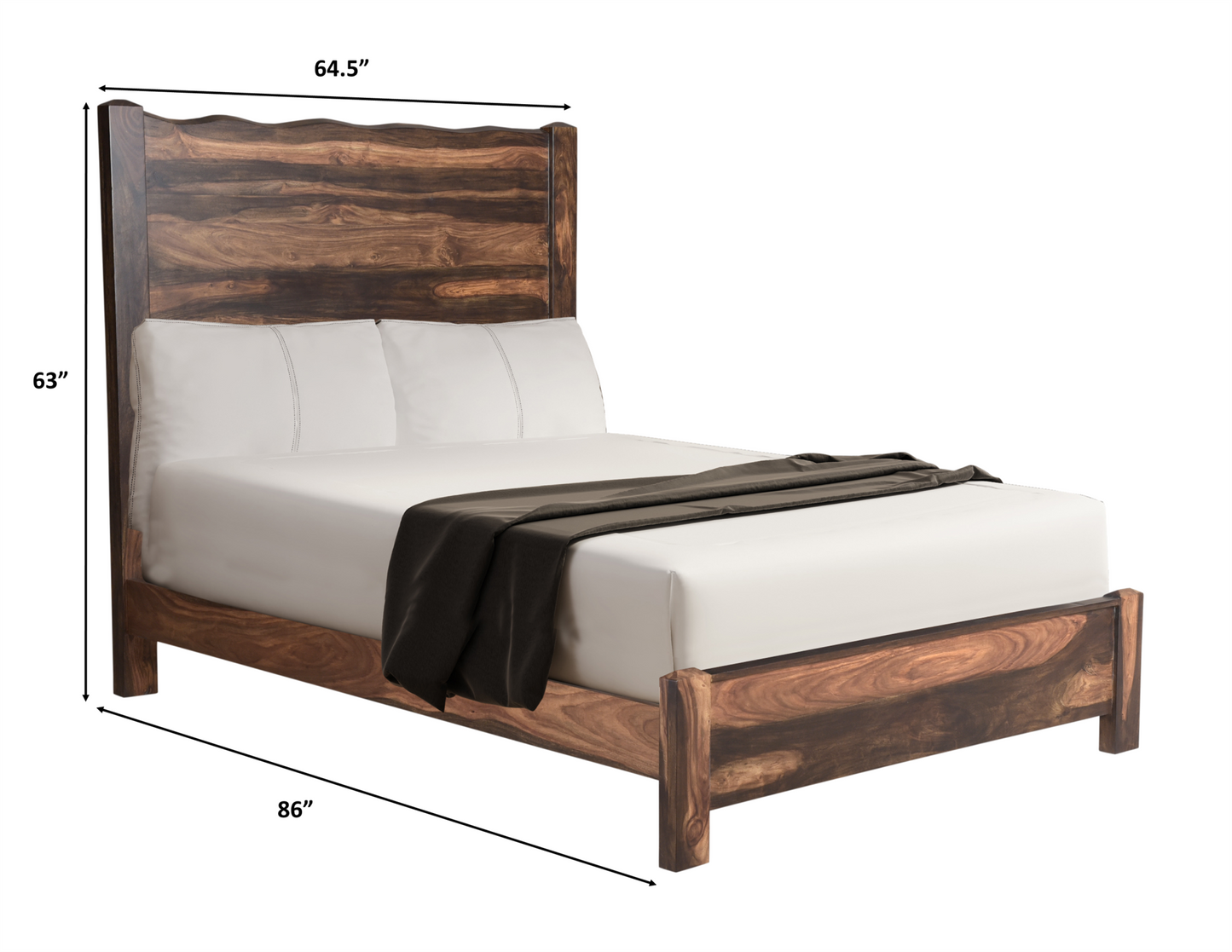 Live Edge Solid Wood Queen Dark Brown Bed