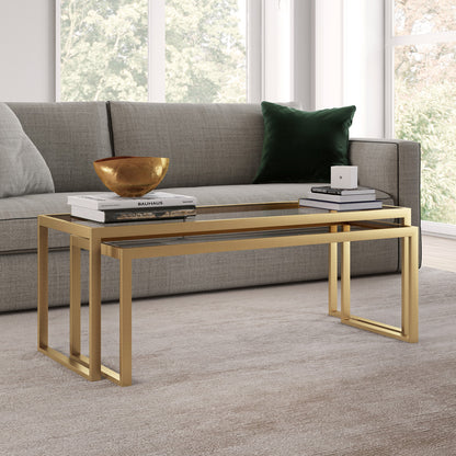 Set of Two 46" Gold Glass And Steel Nested Coffee Tables