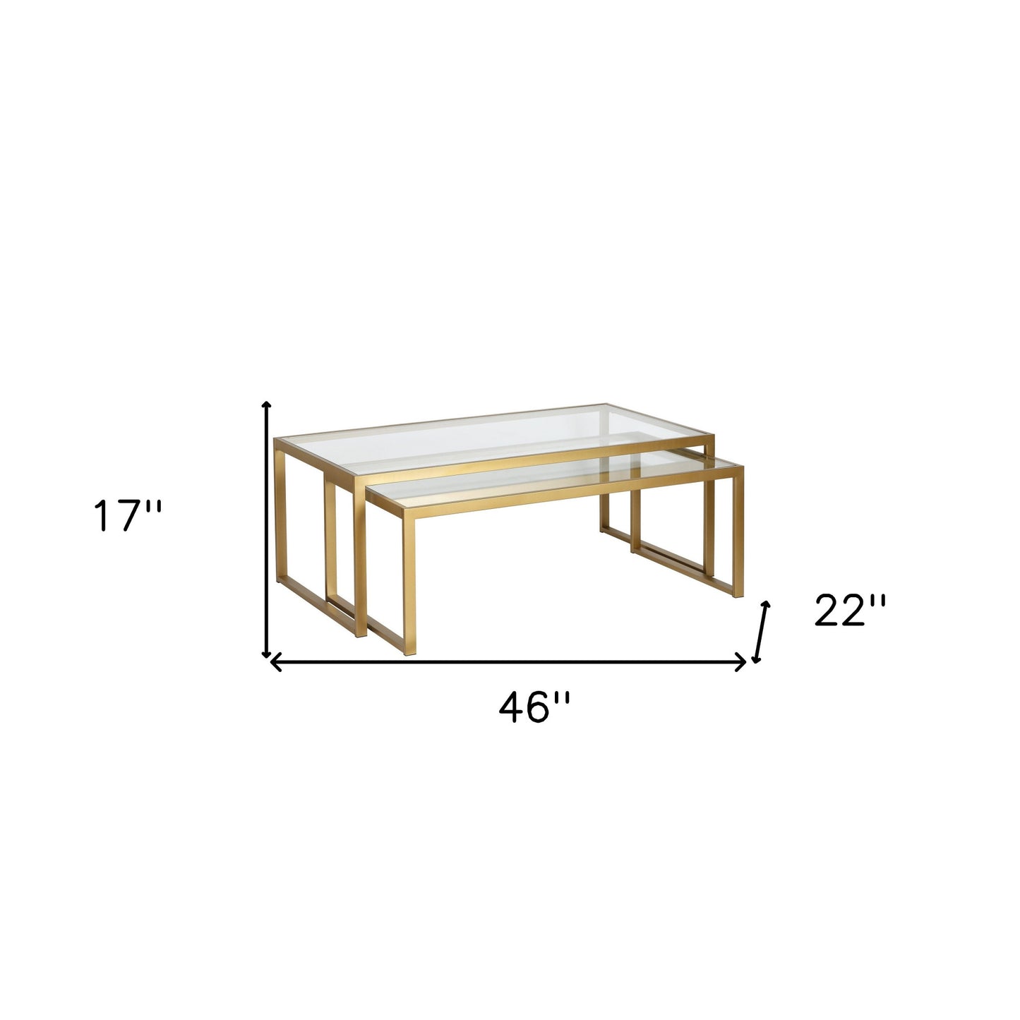 Set of Two 46" Gold Glass And Steel Nested Coffee Tables