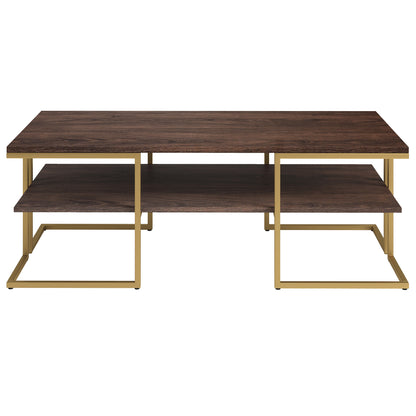 45" Gold Steel Coffee Table With Shelf