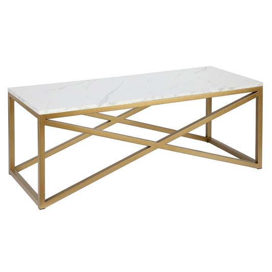 46" Gold Faux Marble And Steel Coffee Table