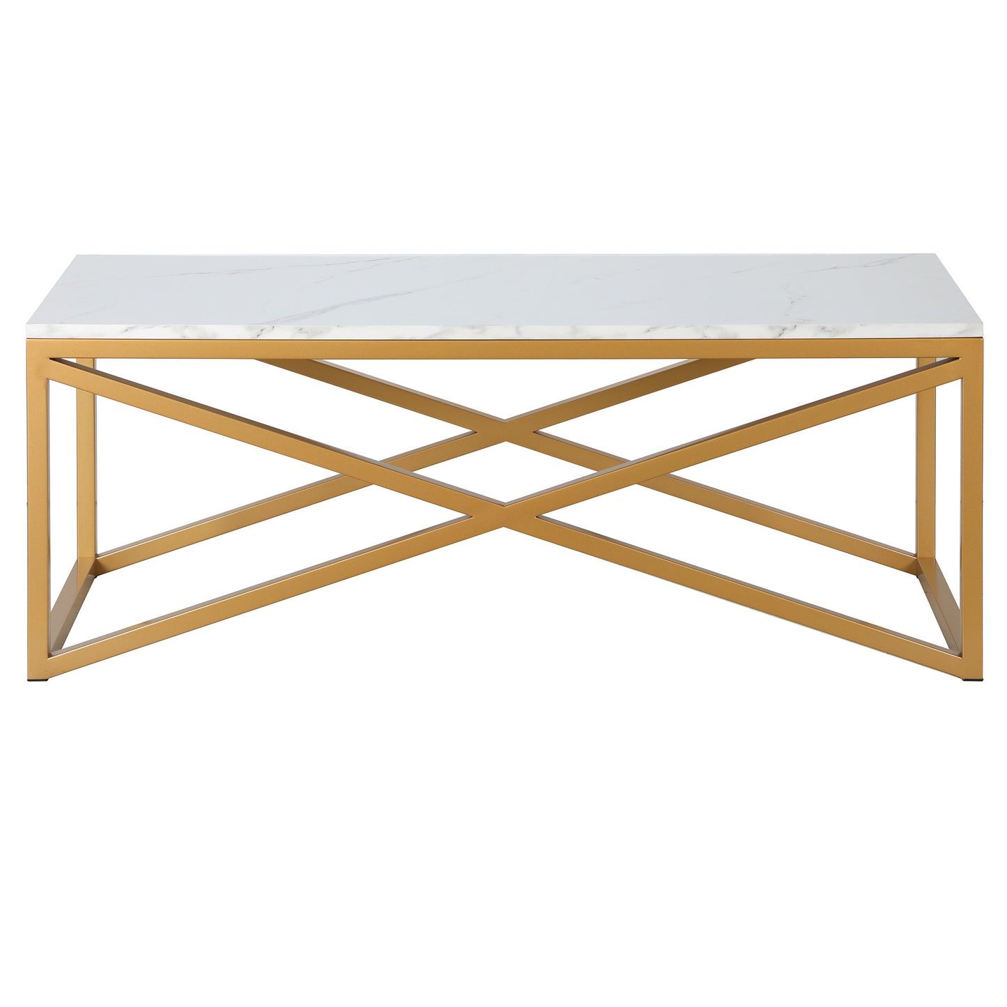 46" Gold Faux Marble And Steel Coffee Table