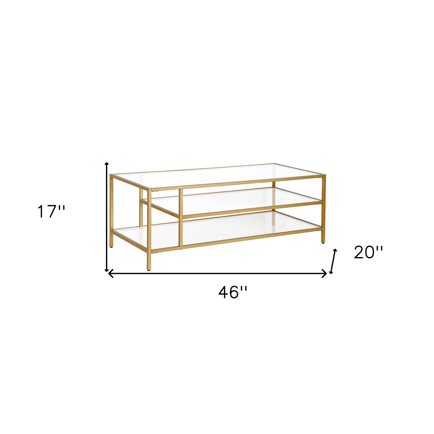 46" Gold Glass And Steel Coffee Table With Two Shelves