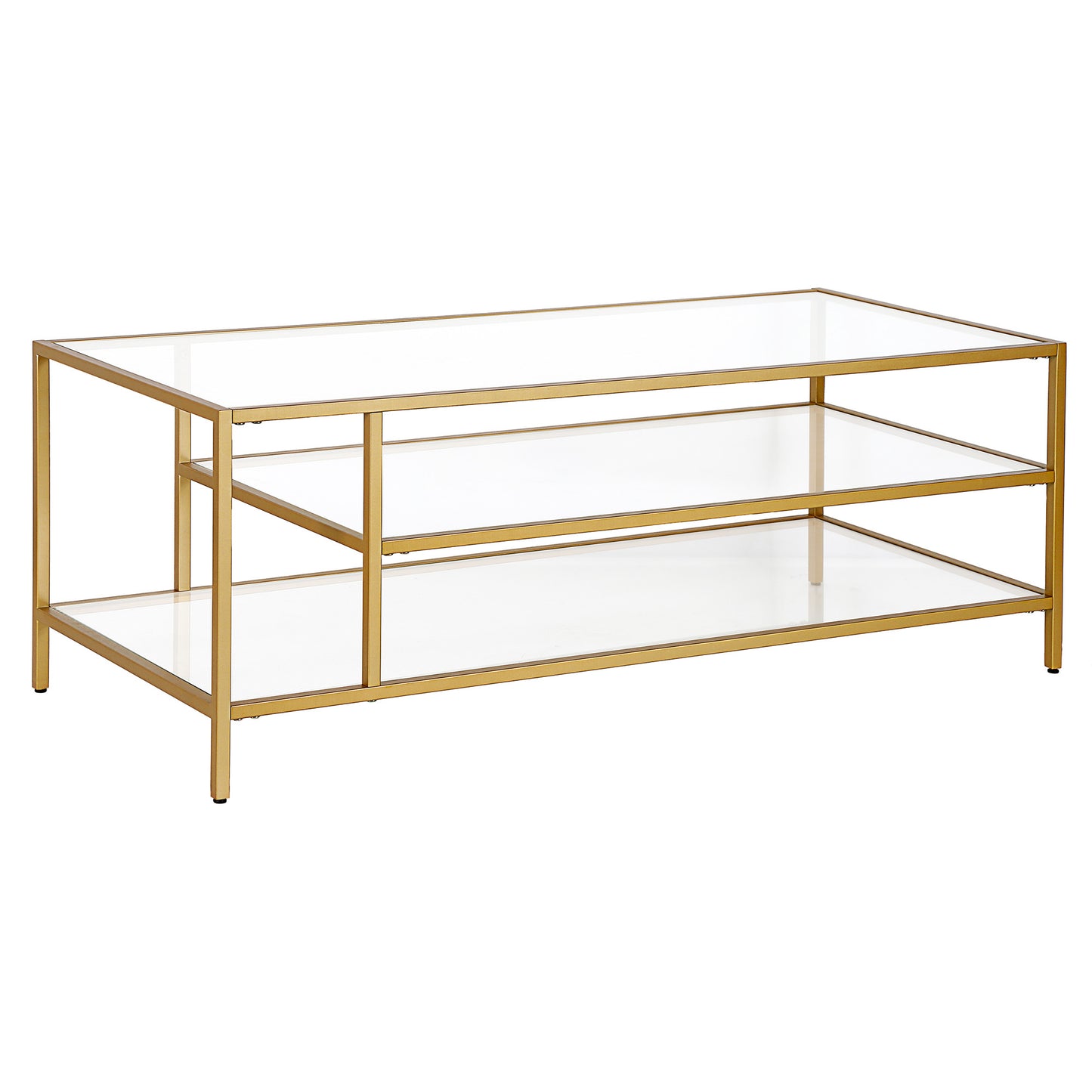 46" Gold Glass And Steel Coffee Table With Two Shelves