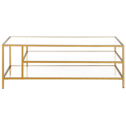 46" Gold Glass And Steel Coffee Table With Two Shelves