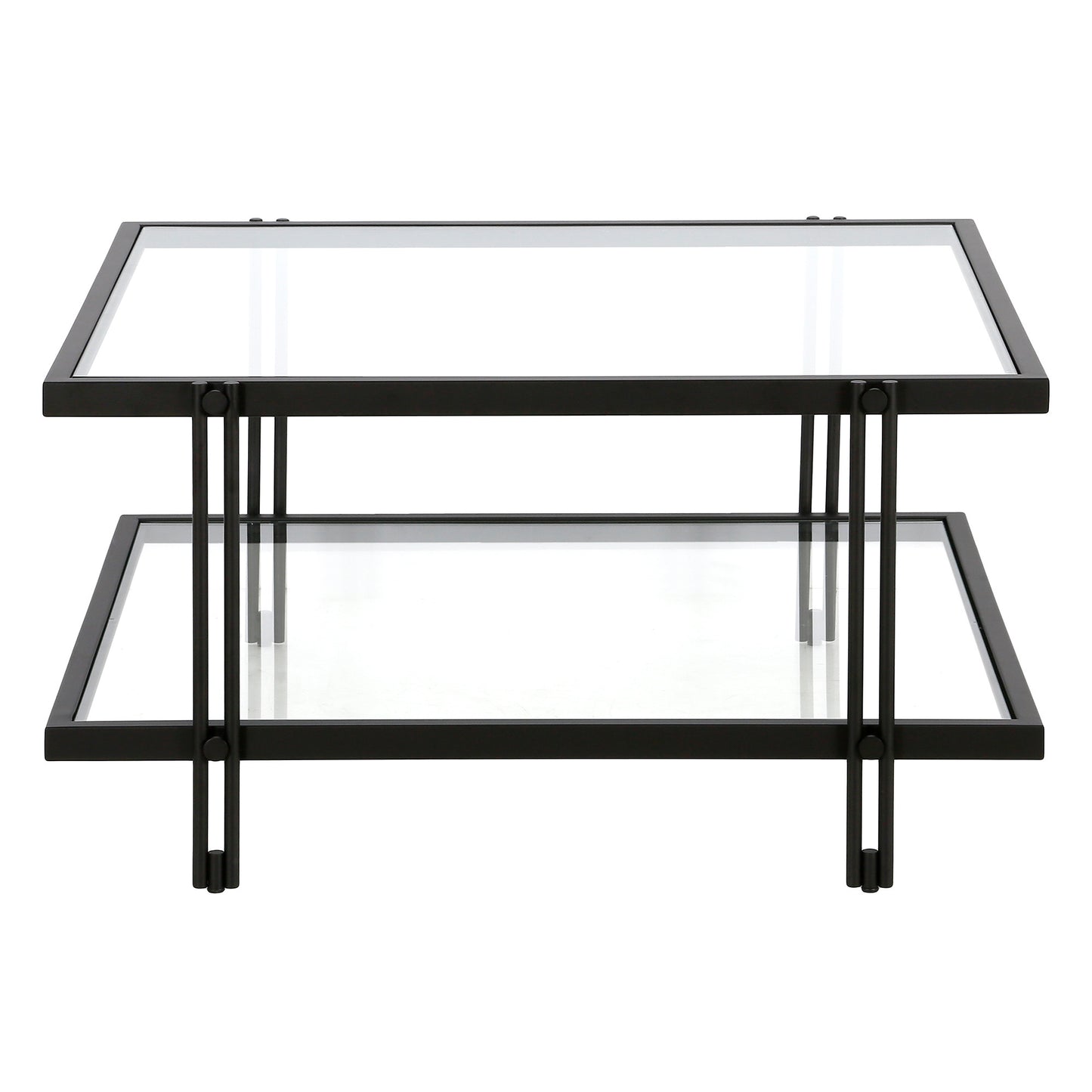 32" Black Glass And Steel Square Coffee Table With Shelf