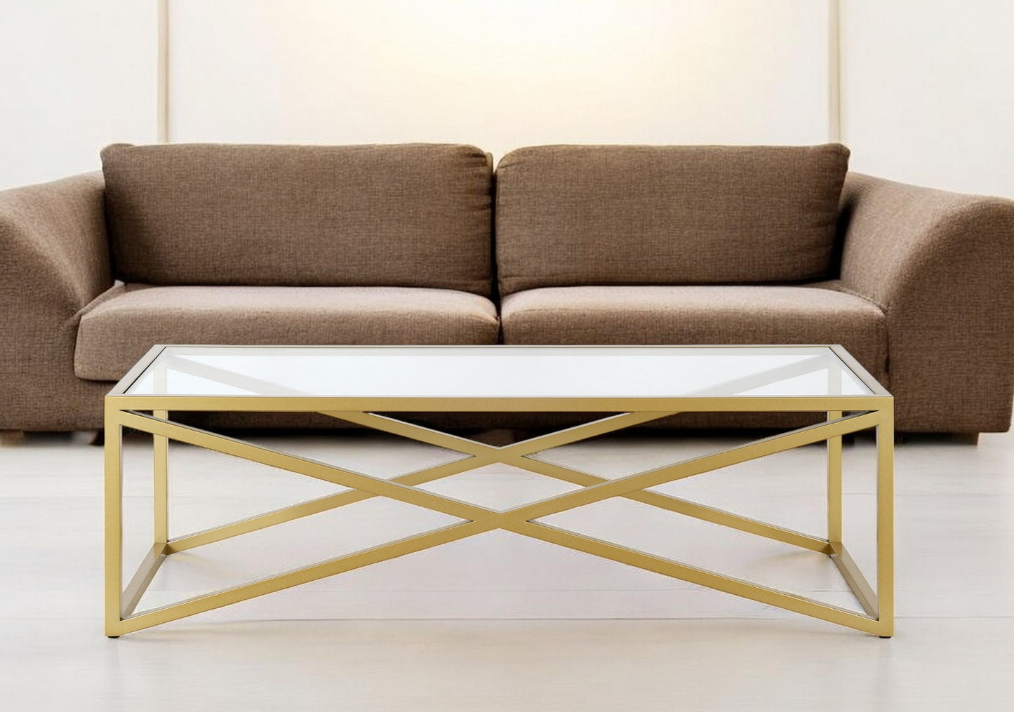 54" Gold Glass And Steel Coffee Table