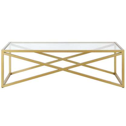 54" Gold Glass And Steel Coffee Table