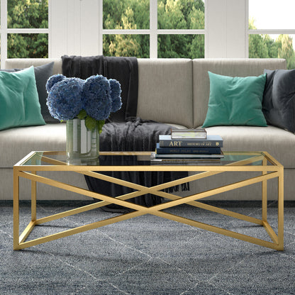 54" Gold Glass And Steel Coffee Table