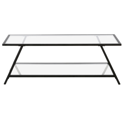 48" Black Glass And Steel Coffee Table With Shelf