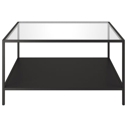 32" Black Glass And Steel Square Coffee Table With Shelf