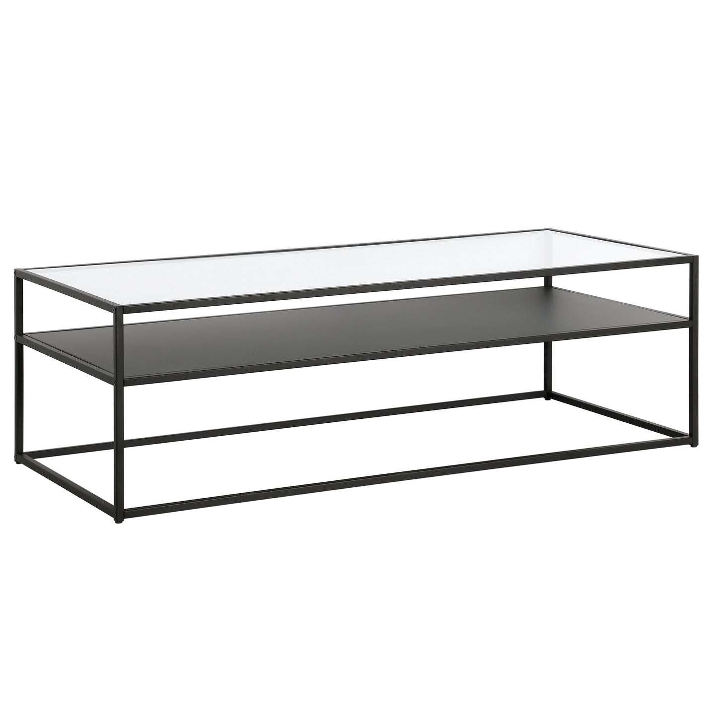 54" Black Glass And Steel Coffee Table With Shelf