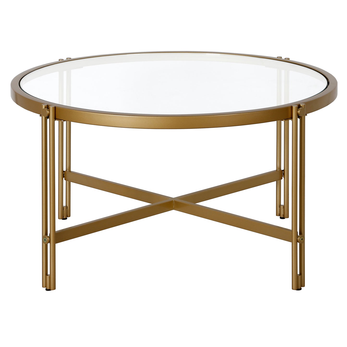 32" Gold Glass And Steel Round Coffee Table