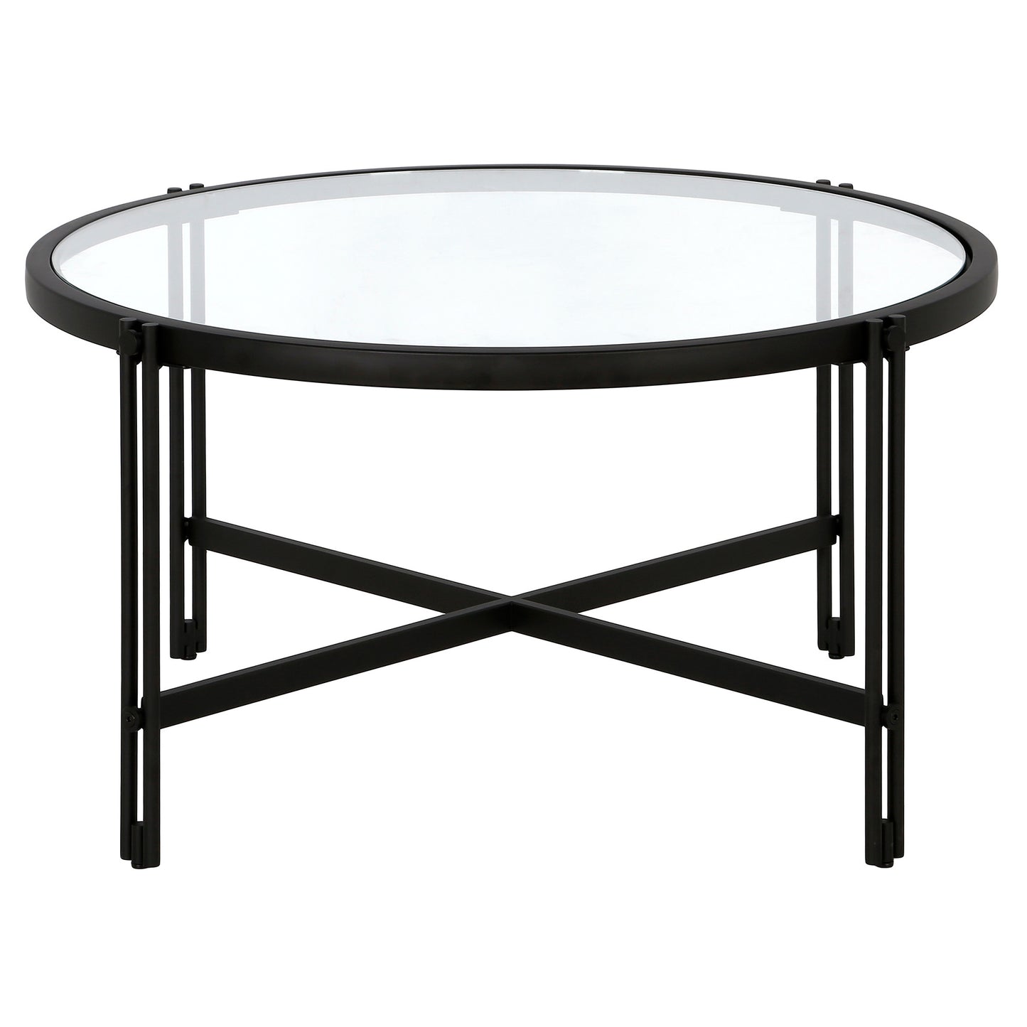 32" Black Glass And Steel Round Coffee Table