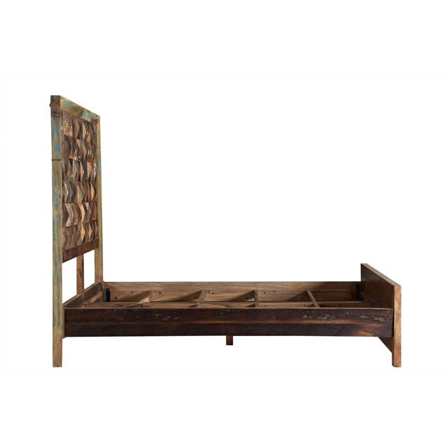 Solid Reclaimed Wood Queen Brown Geometric Panel Bed