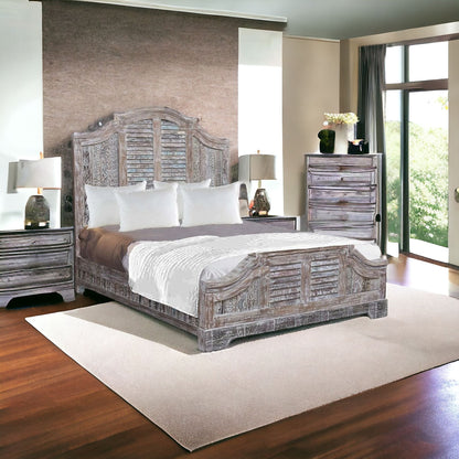 Shutter Scallop Solid Wood Queen Gray Bed