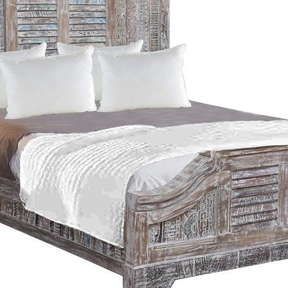 Shutter Scallop Solid Wood Queen Gray Bed