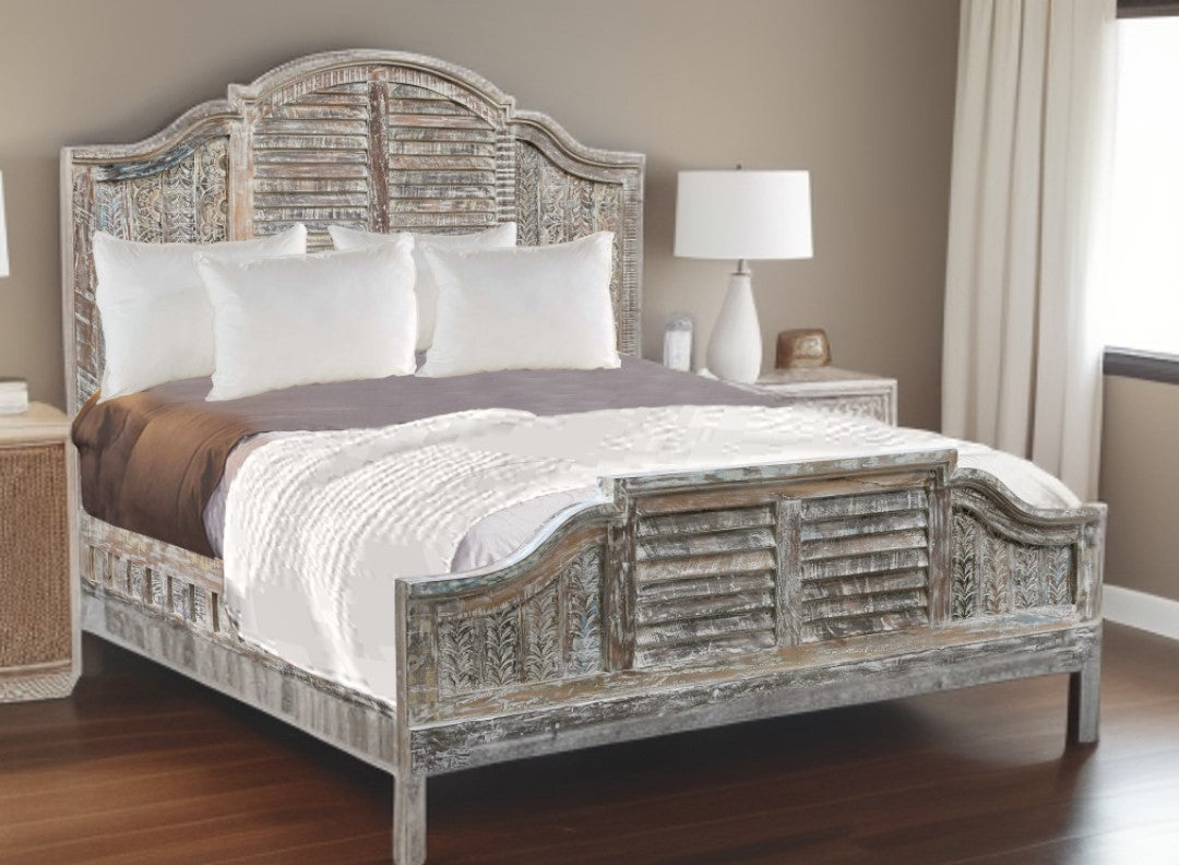 Shutter Scallop Solid Wood King White Bed