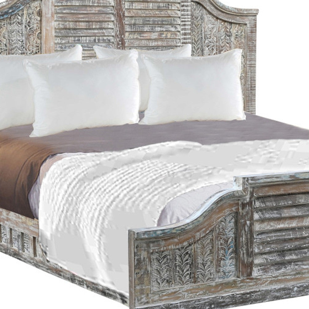 Shutter Scallop Solid Wood King White Bed