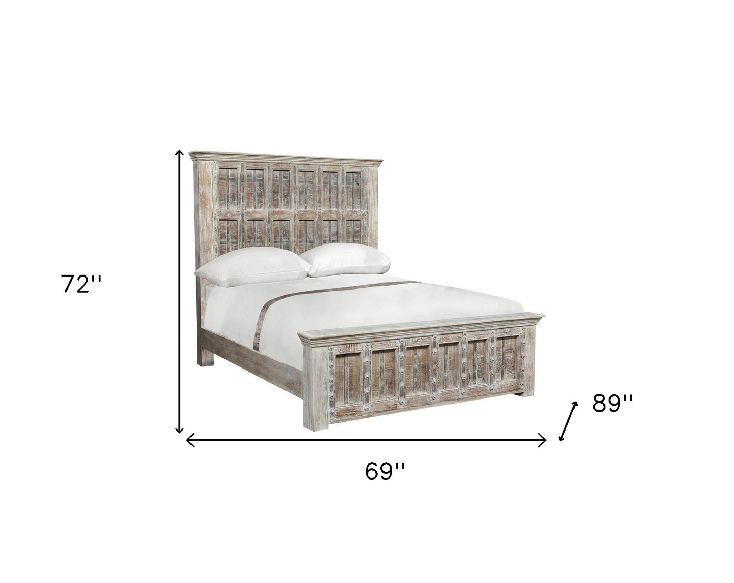 Solid Wood Panel and Metal Queen Gray Bed