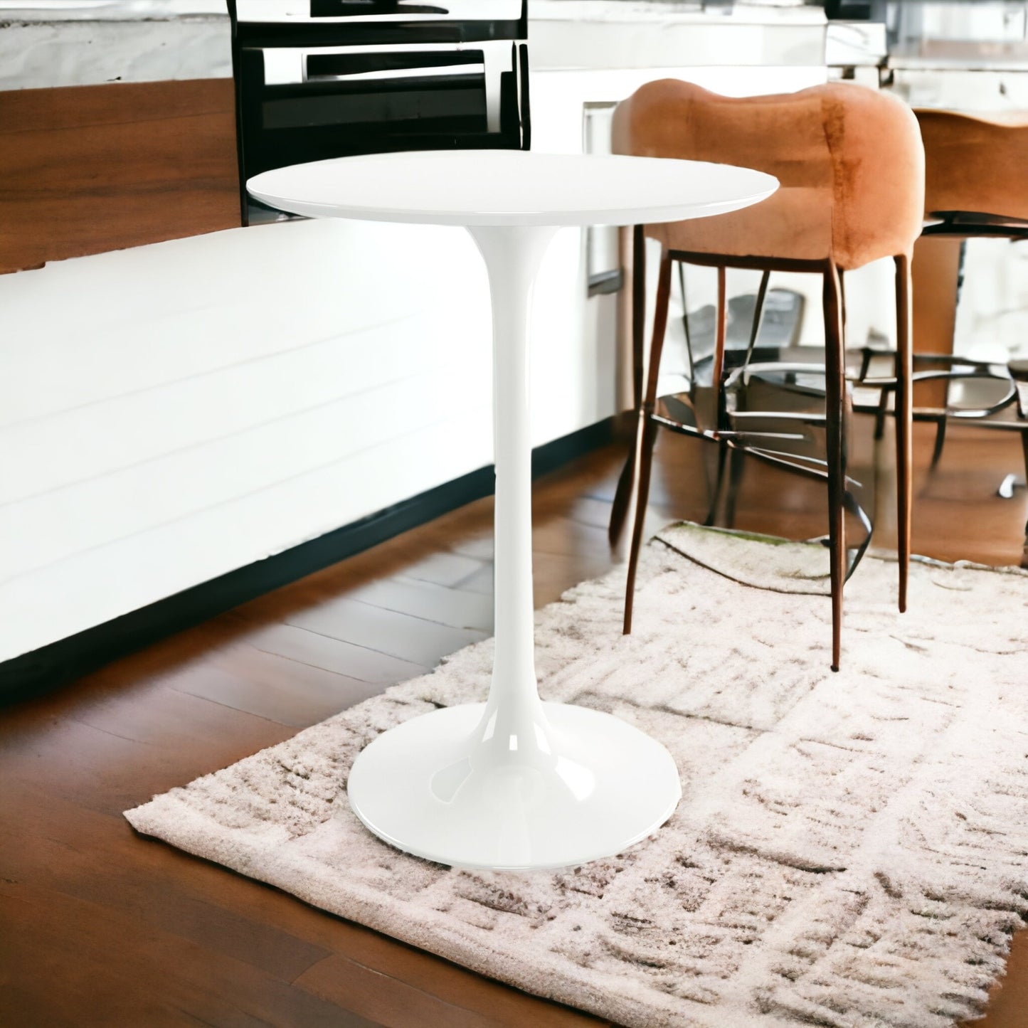 32" White Rounded Fiberglass and Metal Bar Table