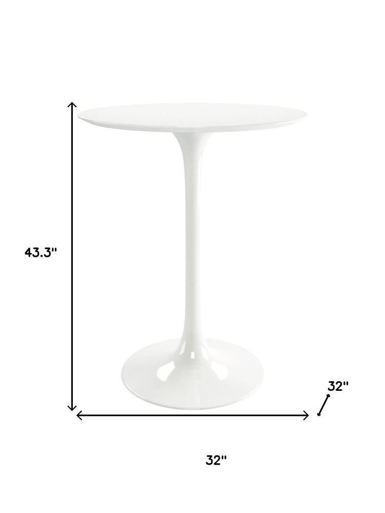 32" White Rounded Fiberglass and Metal Bar Table