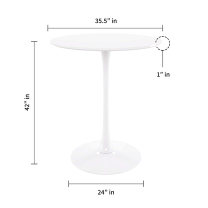 36" White Rounded Manufactured Wood and Metal Bar Table