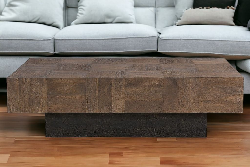 59" Dark Brown And Black Solid Wood Coffee Table