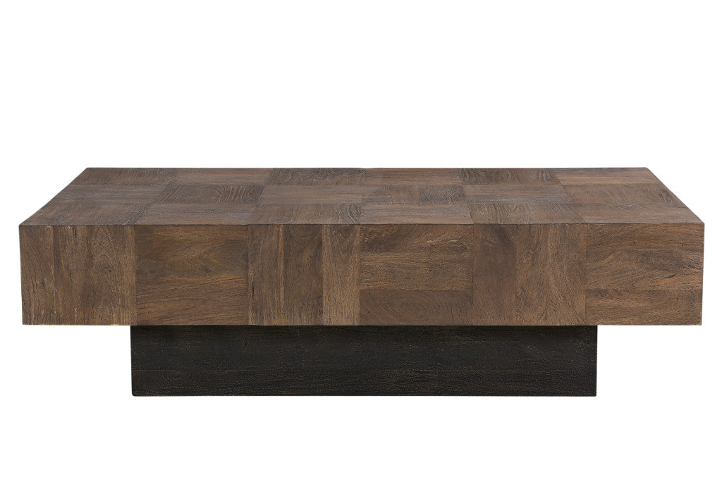 59" Dark Brown And Black Solid Wood Coffee Table