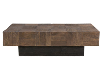 59" Dark Brown And Black Solid Wood Coffee Table