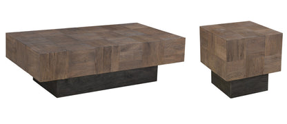 59" Dark Brown And Black Solid Wood Coffee Table