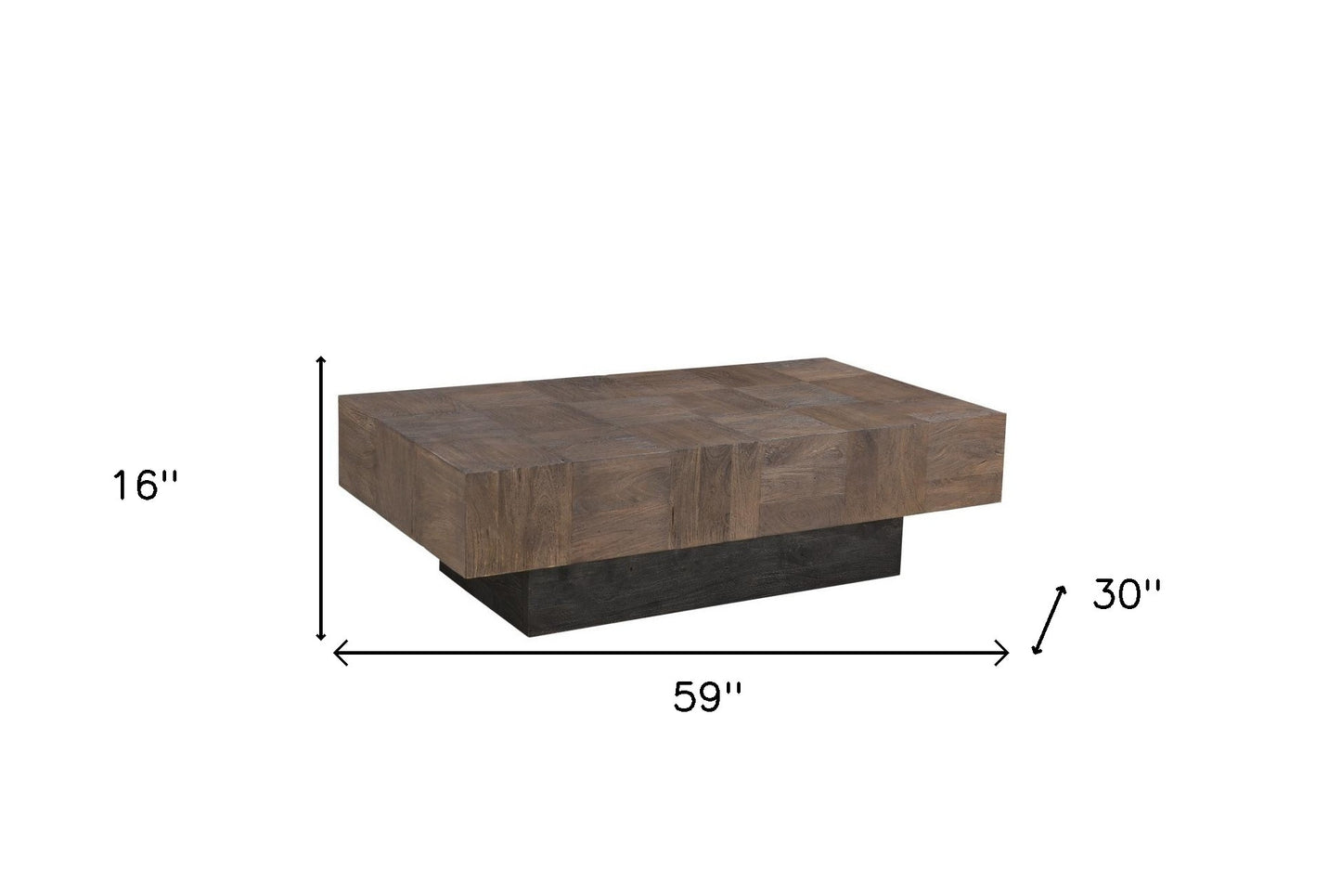 59" Dark Brown And Black Solid Wood Coffee Table