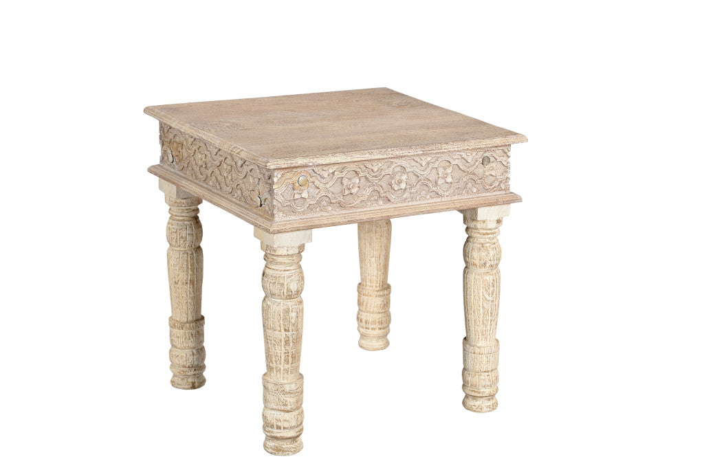 24" White Distressed Solid Wood Square End Table