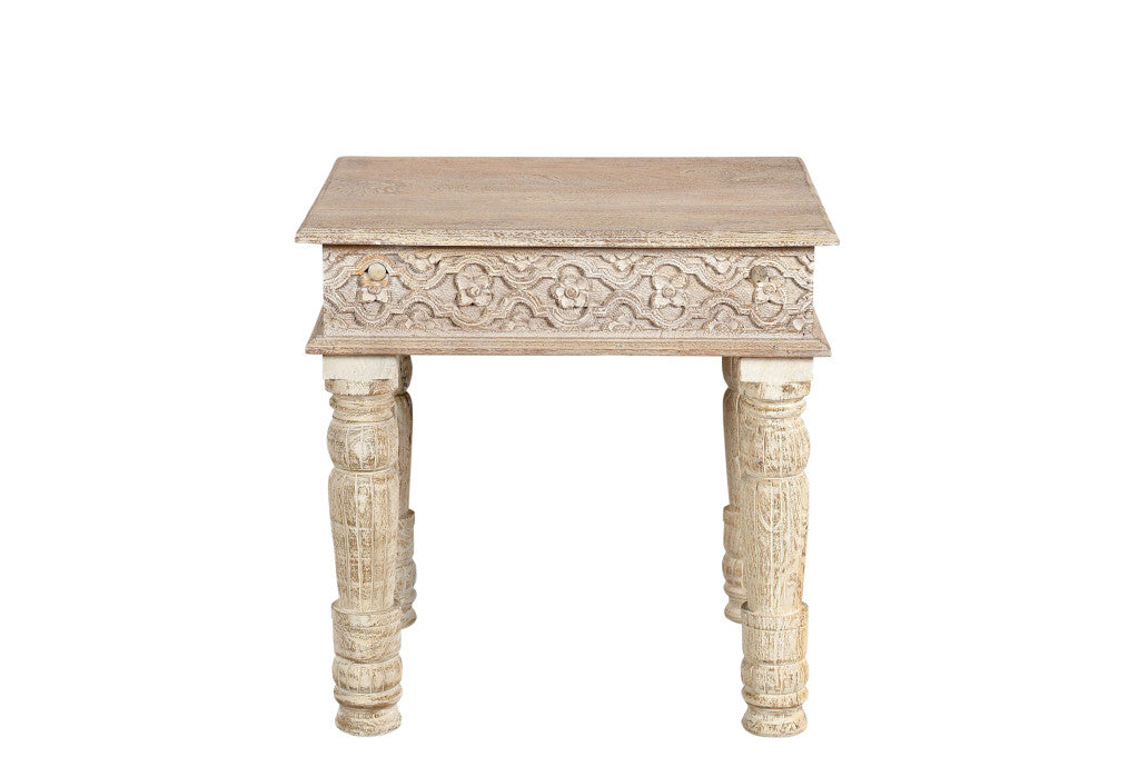 24" White Distressed Solid Wood Square End Table