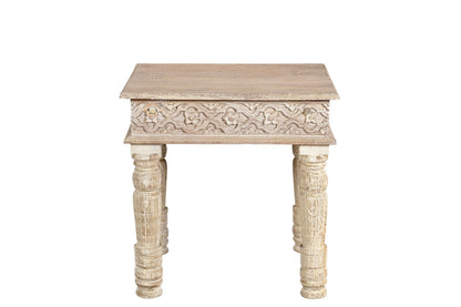 24" White Distressed Solid Wood Square End Table