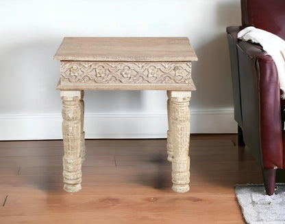 24" White Distressed Solid Wood Square End Table